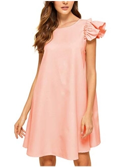 Women's Ruffle Trim Sleeve Summer Beach A Line Loose Swing Dress