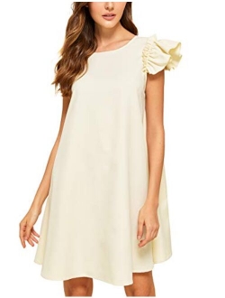 Women's Ruffle Trim Sleeve Summer Beach A Line Loose Swing Dress