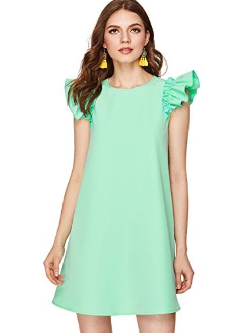 Romwe Women's Ruffle Trim Sleeve Summer Beach A Line Loose Swing Dress