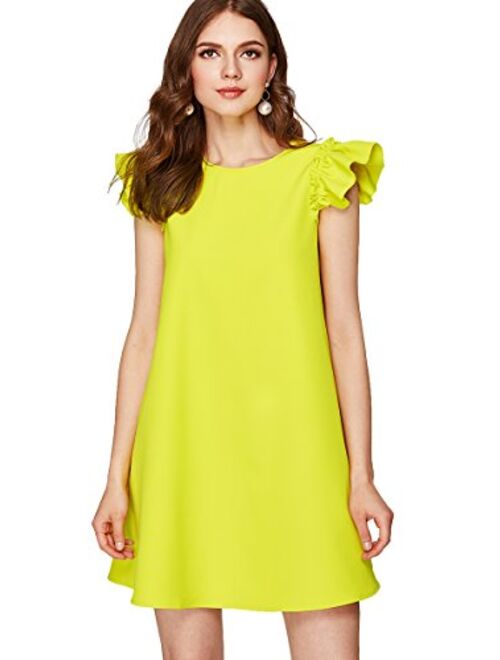 Romwe Women's Ruffle Trim Sleeve Summer Beach A Line Loose Swing Dress