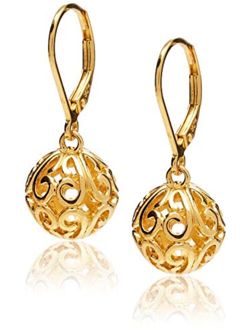 Plated Sterling Silver Filigree Ball Leverback Dangle Earrings