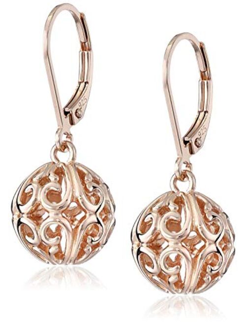 Plated Sterling Silver Filigree Ball Leverback Dangle Earrings