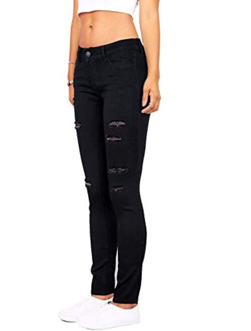 BISUAL Women's Juniors Skinny Jeans Mid-Rise Distressed Slim Fit Stretchy Jegging Denim Pants