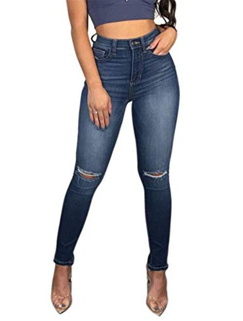 BISUAL Women's Juniors Skinny Jeans Mid-Rise Distressed Slim Fit Stretchy Jegging Denim Pants