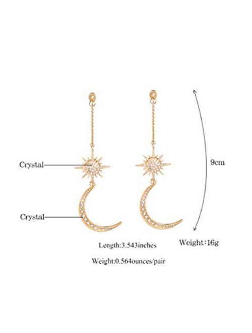 Dainty Long Dangle Earrings for Women Girls, Fashion Jewellry, Cute Gold Silver dangly, Upgrade Moon Stars Sun Earring