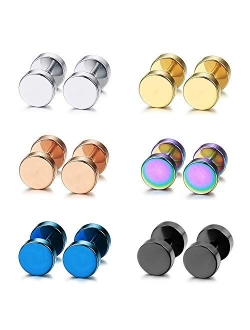 Aroncent 12PCS 6 Pairs 4-14mm Stainless Steel Black Stud Earrings Set Faux Fake Gauges Earrings Fake Ear Plugs Earrings