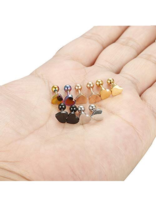 LOYALLOOK 5-6 Pairs Stainless Steel Heart Stud Earrings Barbell Piercing Studs for Women Men