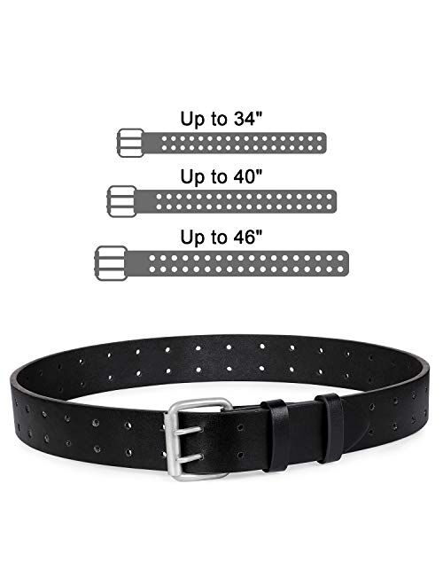 Double Prong Leather Belt Heavy Duty Belt for Men, Double Grommet Holes Belt for Pants