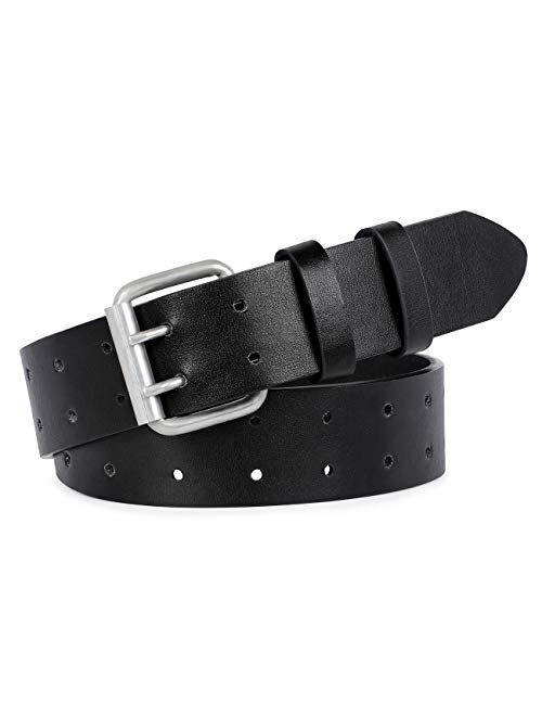 Double Prong Leather Belt Heavy Duty Belt for Men, Double Grommet Holes Belt for Pants