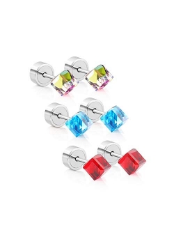 LUXU kisskids Colorful Flowers Shape CZ inlaid Stainless Steel Stud Earrings for Teen Girls Women