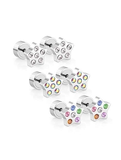 LUXU kisskids Colorful Flowers Shape CZ inlaid Stainless Steel Stud Earrings for Teen Girls Women