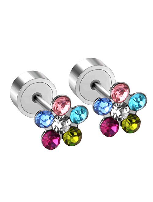 LUXU kisskids Colorful Flowers Shape CZ inlaid Stainless Steel Stud Earrings for Teen Girls Women