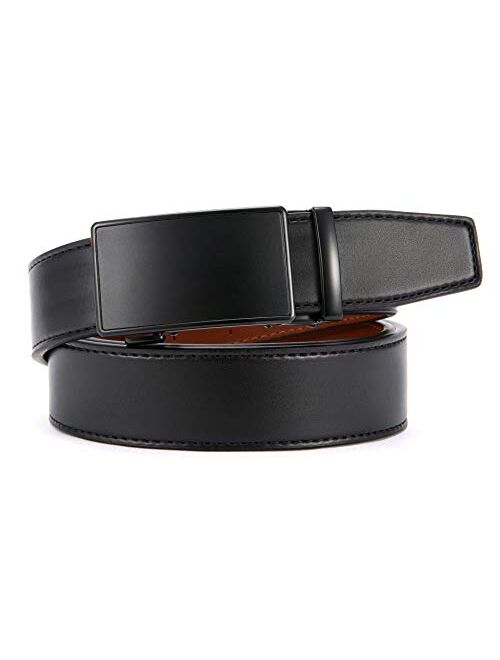 Chaoren Leather Ratchet Dress Belt 1 3/8 with Automatic Slide Belt, Click Adjustable Trim to Fit in Gift Box