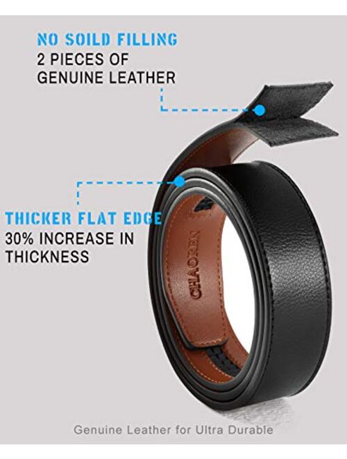 Chaoren Leather Ratchet Dress Belt 1 3/8 with Automatic Slide Belt, Click Adjustable Trim to Fit in Gift Box