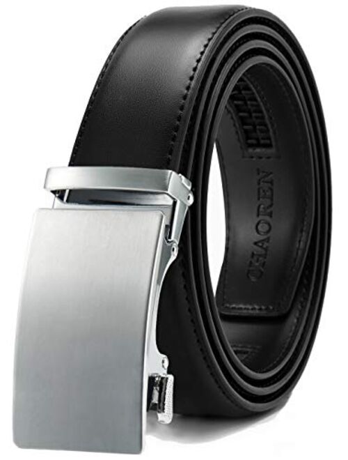 Chaoren Leather Ratchet Dress Belt 1 3/8 with Automatic Slide Belt, Click Adjustable Trim to Fit in Gift Box