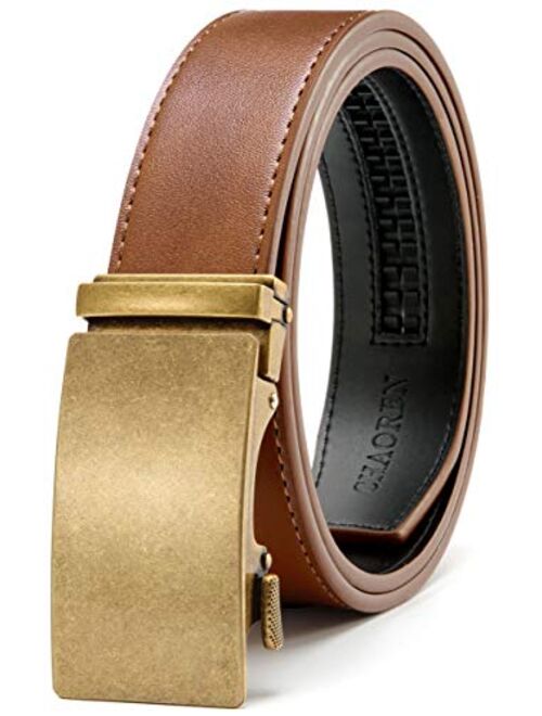 Chaoren Leather Ratchet Dress Belt 1 3/8 with Automatic Slide Belt, Click Adjustable Trim to Fit in Gift Box