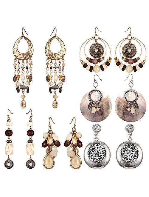 Gmai Antique Ethnic Brocade Mexico Gypsy Engraved Lotus Hook Dangle Earrings for Women and Girls