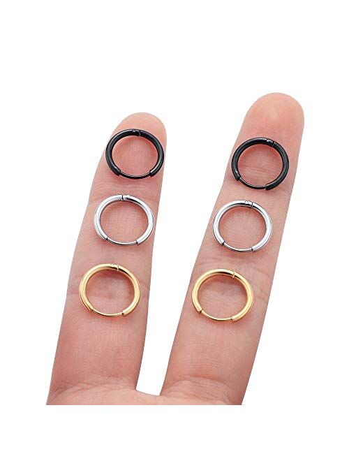 Huggie Hoop Earrings for Women Men - 316L Surgical Stainless Steel 6mm 8mm 10mm Mens Ear Hugging Hoop Earrings for Cartilage Gold Black 20G 18G Hypoallergenic Second Hole