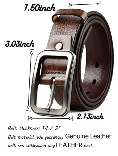 Leather Belts for Mens Dress Belt,Full Grain Leather Belt,Single Prong Big Buckle - for Casual Jeans