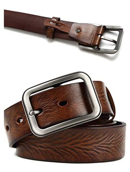 Leather Belts for Mens Dress Belt,Full Grain Leather Belt,Single Prong Big Buckle - for Casual Jeans