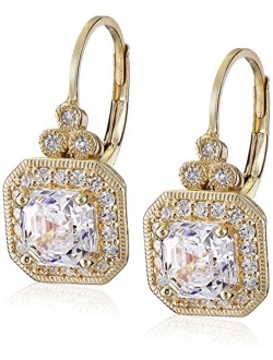 Platinum or Gold-Plated Sterling Silver Swarovski Zirconia Asscher-Cut Antique Drop Earrings