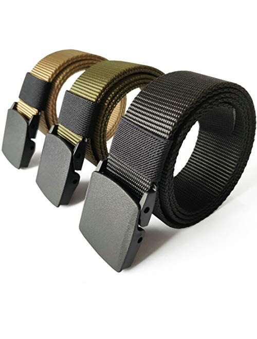 [3 Pack] Nylon Military Tactical Men Belt Webbing Canvas Outdoor Web Belt with Plastic Buckle Fits Pant Up to 45"