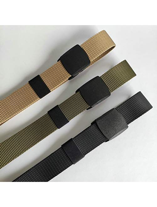 [3 Pack] Nylon Military Tactical Men Belt Webbing Canvas Outdoor Web Belt with Plastic Buckle Fits Pant Up to 45"