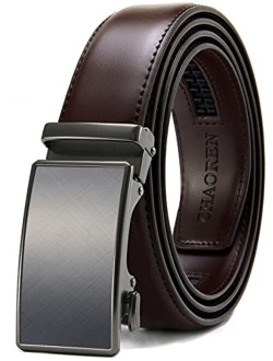 Chaoren Leather Ratchet Dress Belt 1 3/8 with Formal Slide Buckle, Adjustable Trim to Fit in Gift Box