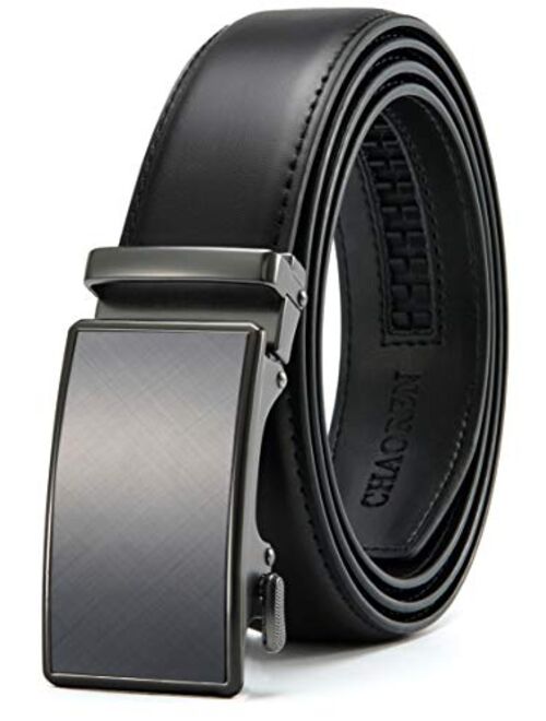 Chaoren Leather Ratchet Dress Belt 1 3/8 with Formal Slide Buckle, Adjustable Trim to Fit in Gift Box