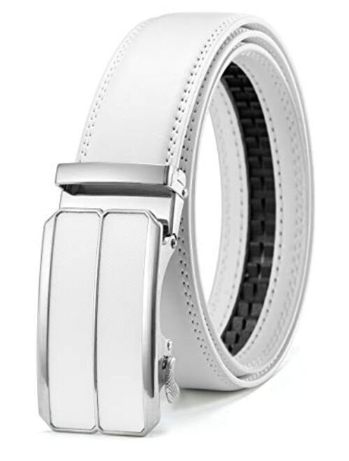 Chaoren Leather Ratchet Dress Belt 1 3/8 with Formal Slide Buckle, Adjustable Trim to Fit in Gift Box