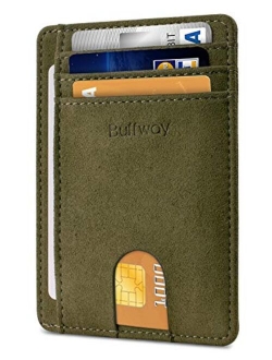 Buffway Slim Minimalist Front Pocket RFID Blocking Leather Wallets for Men Women