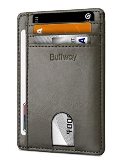 Buffway Slim Minimalist Front Pocket RFID Blocking Leather Wallets for Men Women