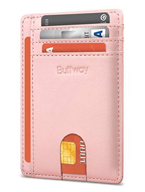 Buffway Slim Minimalist Front Pocket RFID Blocking Leather Wallets for Men Women