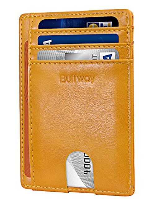 Buffway Slim Minimalist Front Pocket RFID Blocking Leather Wallets for Men Women