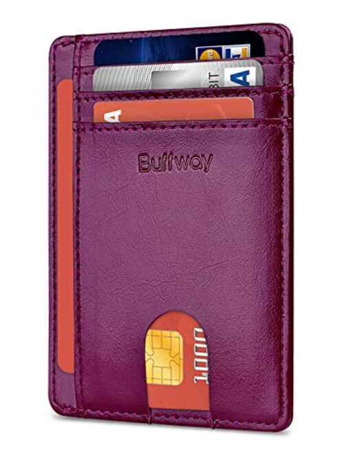 Buffway Slim Minimalist Front Pocket RFID Blocking Leather Wallets for Men Women