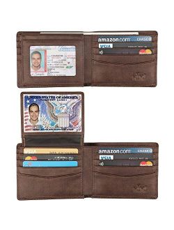 Wallet for Men-Genuine Leather RFID Blocking Bifold Stylish Wallet With 2 ID Window