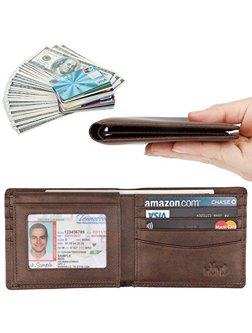 Wallet for Men-Genuine Leather RFID Blocking Bifold Stylish Wallet With 2 ID Window