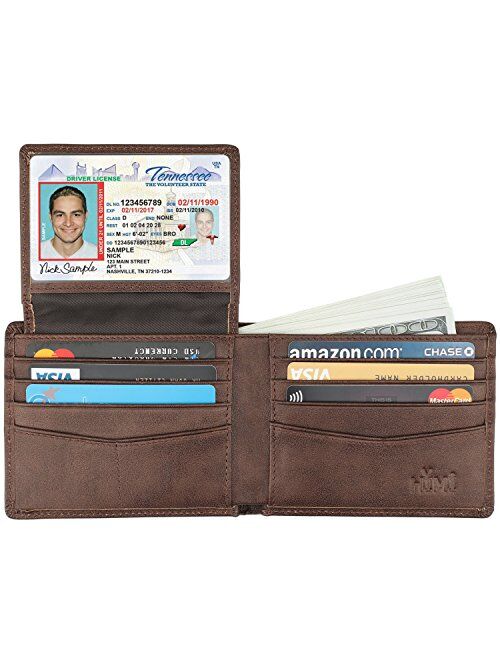 Wallet for Men-Genuine Leather RFID Blocking Bifold Stylish Wallet With 2 ID Window