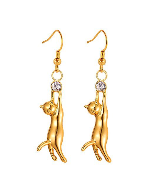 U7 Cute Cat Ear Pendant Platinum/18K Gold Plated Drop Earrings With Rhinestone