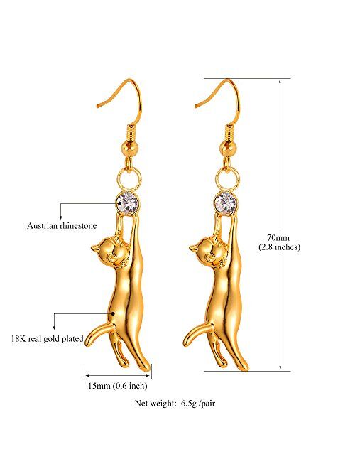 U7 Cute Cat Ear Pendant Platinum/18K Gold Plated Drop Earrings With Rhinestone