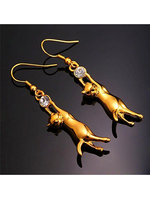 U7 Cute Cat Ear Pendant Platinum/18K Gold Plated Drop Earrings With Rhinestone