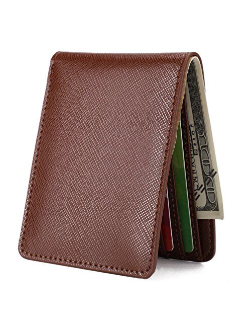 Mens Slim Front Pocket Wallet ID Window Card Case with RFID Blocking