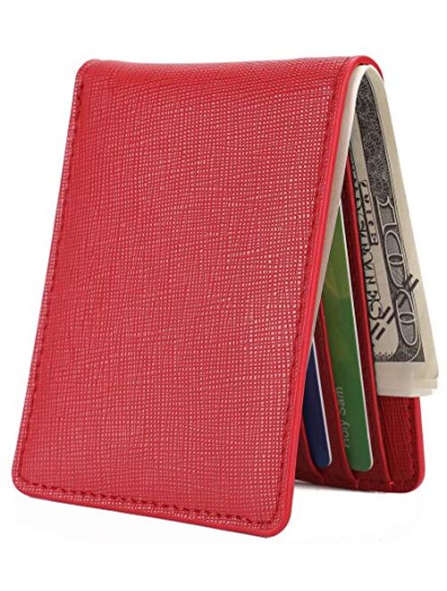 Mens Slim Front Pocket Wallet ID Window Card Case with RFID Blocking