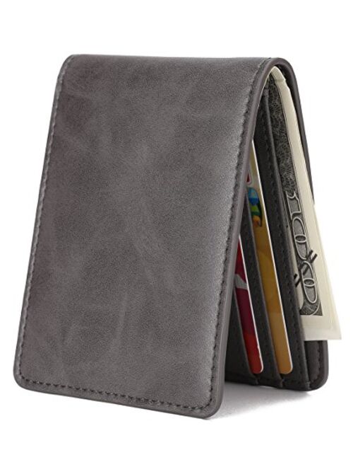 Mens Slim Front Pocket Wallet ID Window Card Case with RFID Blocking