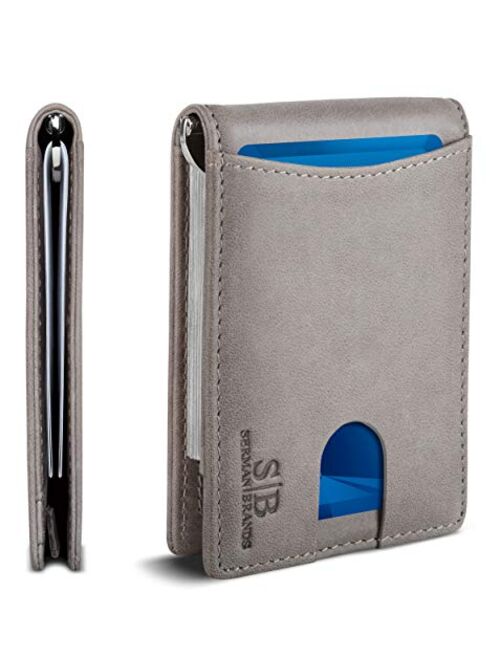 SERMAN BRANDS RFID Blocking Slim Bifold Genuine Leather Minimalist Front Pocket Wallets for Men with Money Clip Thin