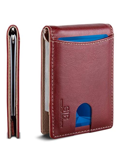 SERMAN BRANDS RFID Blocking Slim Bifold Genuine Leather Minimalist Front Pocket Wallets for Men with Money Clip Thin