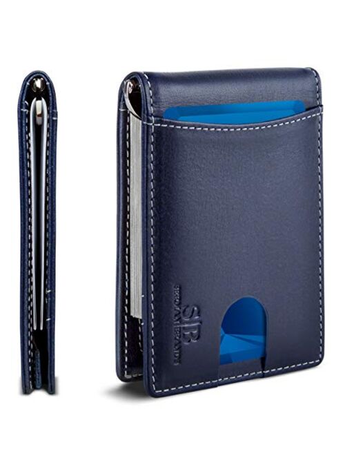 SERMAN BRANDS RFID Blocking Slim Bifold Genuine Leather Minimalist Front Pocket Wallets for Men with Money Clip Thin