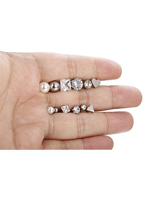 LOYALLOOK 12 Pairs Stainless Steel Earrings Stud Earrings Set for Womens Round Clear CZ Stud