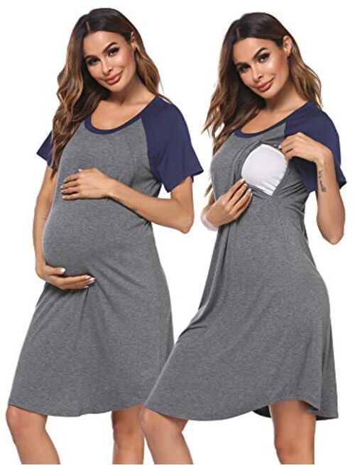 Ekouaer 3 in 1 Delivery/Labor/Nursing Nightgown Women's Maternity Hospital Gown/Sleepwear for Breastfeeding