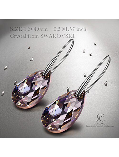 LADY COLOUR Mother's Day Jewelry Gifts for Mom, Silver Night Teardrop Dangle Earrings for Women with Crystals from Swarovski, Gifts for Women Jewelry Box Packing, Birthda